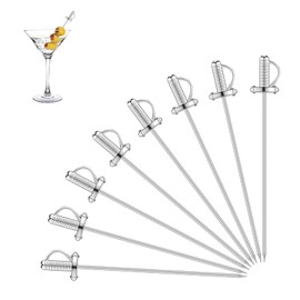 FL-WITHYOU 8 Pieces Stainless Steel Cocktail Picks Toothpicks Sword Metal Martini Drink Pick Sticks Appetizer Resuable Skewers Food Fruit Cocktail Toothpicks for Birthday Wedding Beach