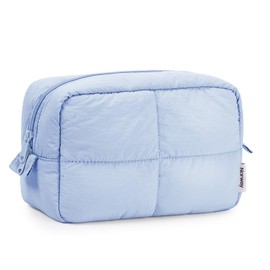 Narwey Puffy Makeup Bag for Travel Women Girl, Quilted Makeup Bag Cosmetic Bag, Cute Puffer Make Up Organizer Bags, Travel Toiletry Bag Toiletries (Blue)