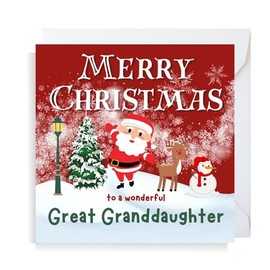 Second Ave Great Granddaughter Christmas Santa Reindeer Snowman Square Xmas Holiday Festive Greetings Card