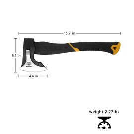 WICING Splitting Axe, 15-inch Camping Hatchet, Chopping Axe 1065 High Manganese Steel and Ergonomic Fiberglass Handle