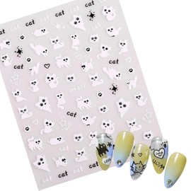 SIMAYKUWA Cute Nail Art Stickers with Cats and Bunnies - Kawaii Doodle Design Nail Stickers for DIY Nails, Waterproof Long Lasting Nail Decals for Women Girls.Set of 4 Sheets