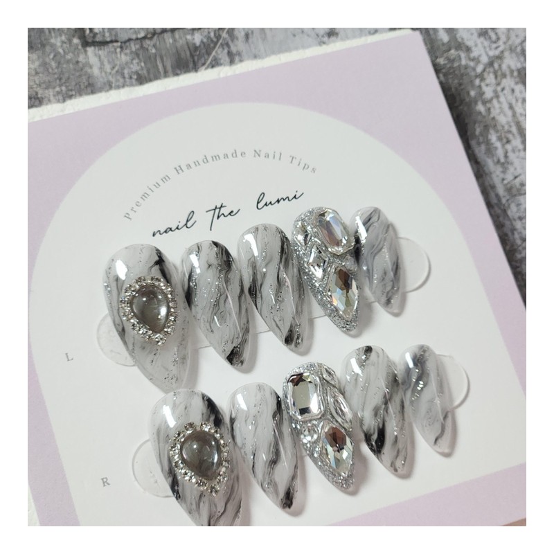 Smoke Veil Handmade Nail Tips - Coffin / Smoke Veil