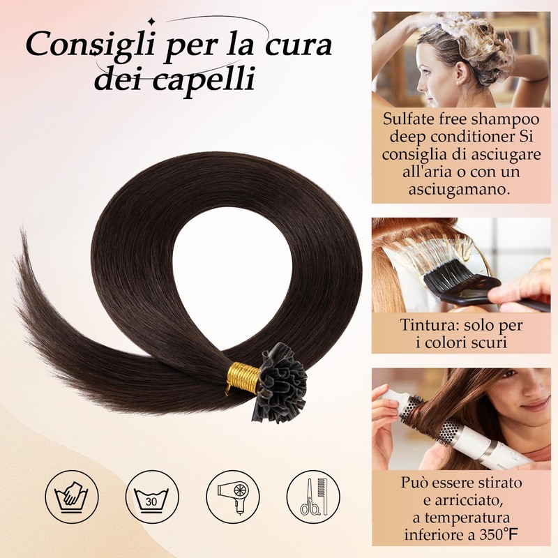 U-Tip Real Hair Bondings Extensions, 50 cm, Dark Brown #2