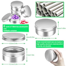 MotBach 6 Pack 6oz Tin Jars, 180ml Metal Tin cans, 6ounce Aluminum tin can jar Containers with Screw Lid for Lotion Bars, Spices, Salve, Balms, Beard Balm, Sample, Toiletries, Creams, Makeup Cosmetic