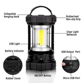 Linterna de camping recargable, 3000 lm, 5 modos de luz, luz de camping, 4400 capacidades, cargador de teléfono LED, resistente a los impactos, linterna portátil impermeable para huracanes para emergencias (negro)