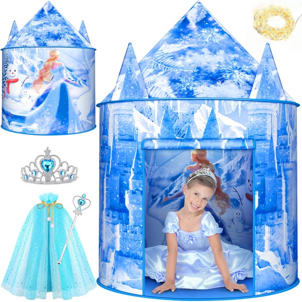 HopeRock Frozen Kids Tent, Frozen Toy for Girls with Snowflake Lights, Ice Castle Kids Play Tent for Indoor Outdoor Games Kids Pop Up Tents for Girls, Christmas Birthday Gifts Princess Tent for Girls