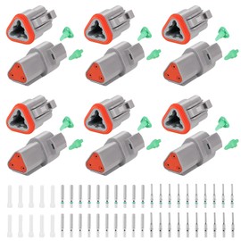 GKG DTK3 3 Pin Deutsch Connector Kit,6 Sets DT Deutsch Connector 3 Pin,Gray Waterproof Electrical Wire Connectors with 20 Pairs Size 16 Solid Contacts 14-20AWG for Car,Truck and Boat,etc