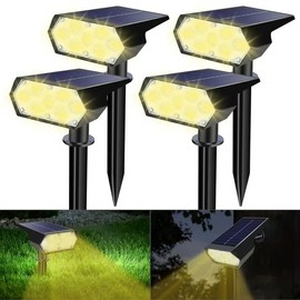 Toodour Solar Spot Lights Outdoor, 49 LED Waterproof Solar Powered Outdoor Lights for Garden Patio Landscape Driveway Yard, Warm White, 4 Pack