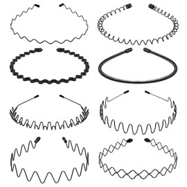 Metal Hair Band for Men, Adjustable Wavy Headband Non Slip 8 Pcs