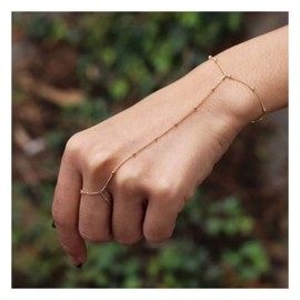 Inilbran Boho Satellite Finger Ring Bracelets Gold Beads Bracelet Vintage Wrist Bracelet Minimalist Round Ball Hand Chain Bracelet for Women and Girls, Metal