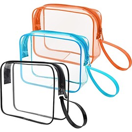 CGBE Pack of 3 Transparent Toiletry Bag, Travel Makeup Bag, Waterproof Toiletry Bag, Travel Bag, Wash Bag for Men and Women, Orange/Blue/Black