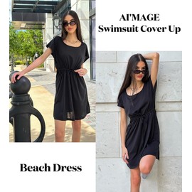 AI'MAGE Swimsuit Cover Ups for Women Beach Coverups Tunic Top Cover Ups for Swimwear Beach Wear Black