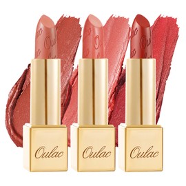 OULAC Metallic Shine Lipstick, Orange Lipstick Set Glitter Long Lasting Lipsticks, High Impact, Ultra Hydrating Lip Color,Vegan & Cruelty-Free, Full-Coverage Lip 4.3 g*3 (Orange Set）