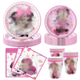 Dekewe Birthday Plate Sets 40PCS Mouse Birthday Decorations for Girls, Pink Birthday Party Decorations Supplies for 10 Guests, Kids Party Tableware Set Party Plates and Napkins Cups for Birthday