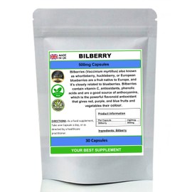 Bilberry Capsules 500mg- Premium Quality (High Strength) Natural No Additives (30)
