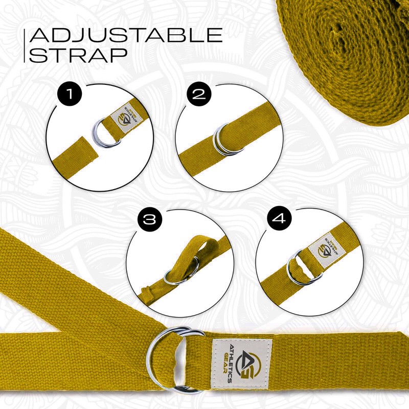 Yoga Strap Belt with Metal D-Ring Buckle, 6ft long &