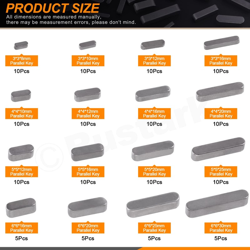 Rustark 140Pcs 16 Sizes Key Stock Keystock Assortment Kit Round