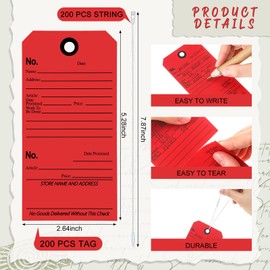 Affrolling 200 Pcs Repair Tags with Attached String and Stub Numbered Manila Cardstock Tags Maintenance Service, 5.3 x 2.64 Inches for Repair Required(Red)