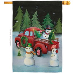 Breeze Decor Picking Christmas Tree House Flag Winter Santa Marry Xmas Present Reindeer Season Wintertime Snow Decoration Banner Small Garden Yard Gift Double-Sided, Made in USA