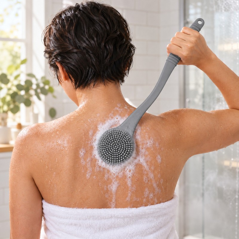 Silicone Back Scrubber for Shower – Long Handle Bath Body