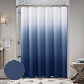 Navy Blue Shower Curtains for Bathroom, Ombre Textured ​Fabric Shower Curtain Set, Hotel Spa Luxury with 12 Hooks, Machine Washable, Decorative Bathroom Curtain Blue 72 x 72