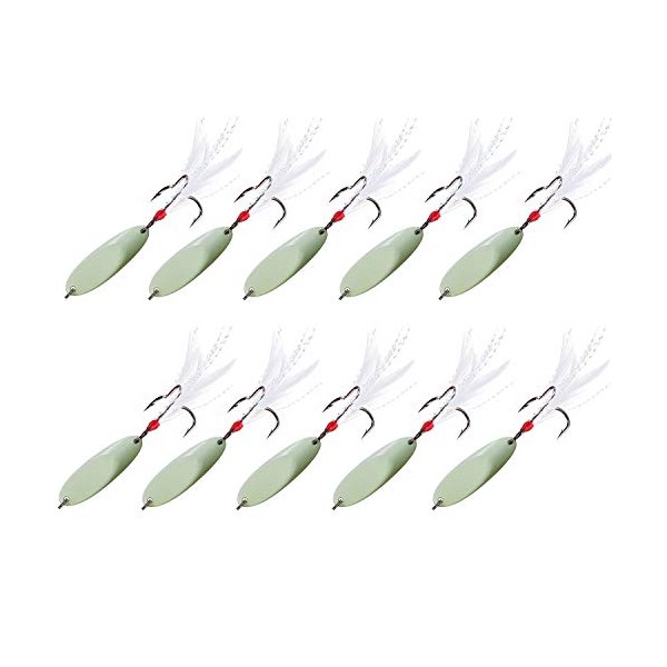 Metal Fishing Jigging Spoon Lure Casting Blade SpinnerBaits 10Pcs Treble Hooks Tackle for Salmon Bass 0.17oz-1.41oz