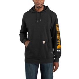 Carhartt Men's Big & Tall Flame Resistant Force Loose Fit Midweight Logo Sleeve Graphic Sweatshirt, Black