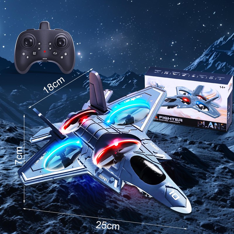 ENJOYFLY Foam Remote Control Airplane, LED Fighter Jet with 360°