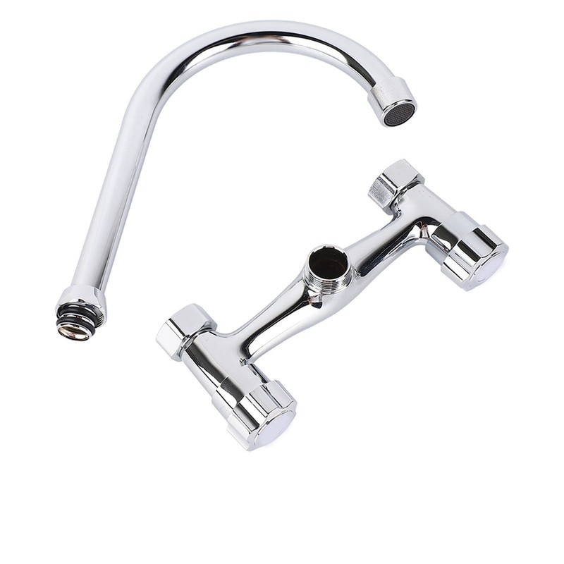 Wall Mount Kitchen Stainless Steel Smooth Surface 2 Handles Faucet