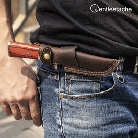 Gentlestache Horizontal Knife Sheath for belt EDC Compact Draw Knife Holster Dark Brown