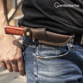 Gentlestache Horizontal Knife Sheath for belt EDC Compact Draw Knife Holster Dark Brown