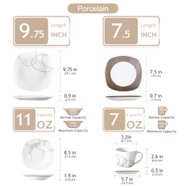 VEWEET 'Nikita' 30-Piece Dinner Set Ivory White Brown Lines Porcelain China Ceramic Combination Sets of Dessert Plates/Soup Plates/Dinner Plates/Cups/Saucers Service for 6