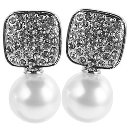 TOVINANNA Elegant Bow Pearl Earrings with Rhinestone Detail Highluster Studs for Women for Bridal Parties and Special Occasions