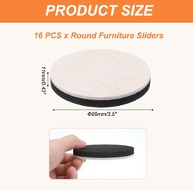 PATIKIL 3.5 Inch Felt Furniture Sliders, 16 Pcs Round Furniture Movers Slider Reusable Moving Pads Floor Protectors for Cabinet Table Carpet Sofa Couch, Beige