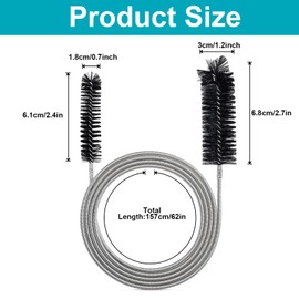 KTHZI Double Head Feeding Tube Brush,165 cm Stainless Soft Steel Hose Brush,Drain Holes Cleaning Tool for Narrow Pipes,Sink Plumbing,Long Straws