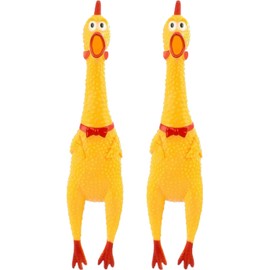 Dlh western Large Screaming Rubber Chicken, 12 Inch Squawking Chicken (2-Pack)