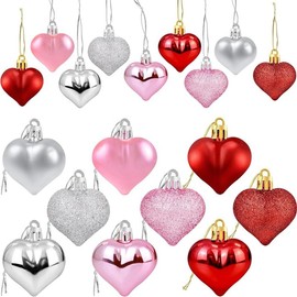 WODJR 36Pcs Heart Ornaments Wedding Decorations Heart Shaped Ornaments Red Pink Silver Ornaments Heart Decorations Heart Tree Ornaments Heart Hanging Decor for Anniversary Wedding Party Decorations