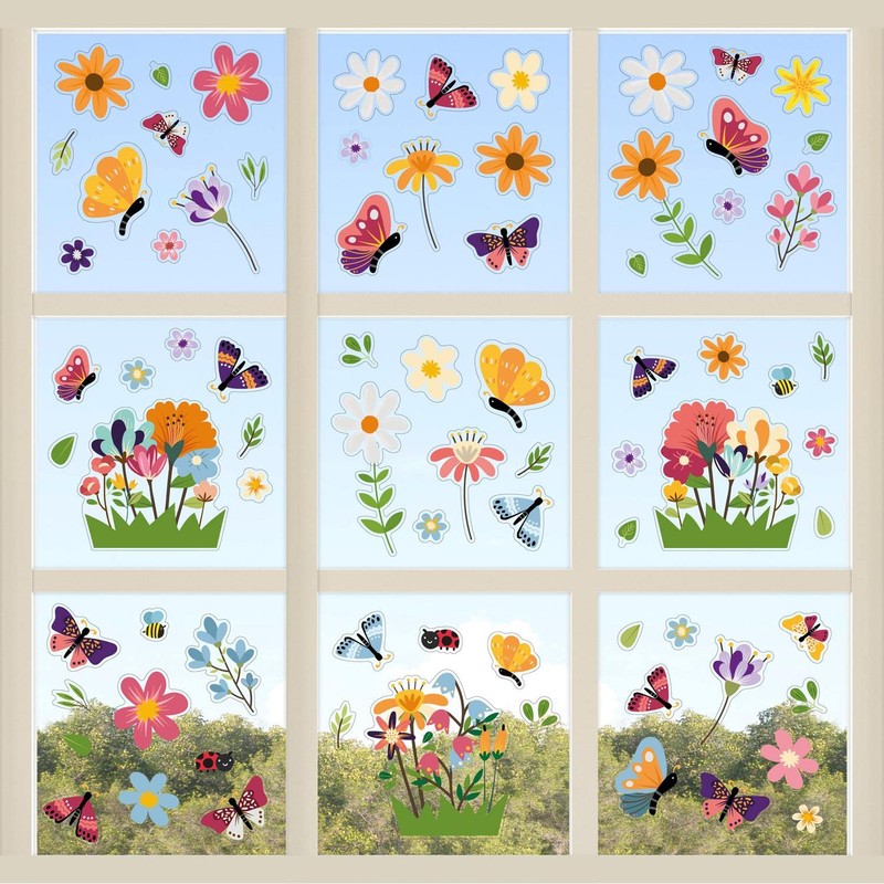 WALPLUS Butterfly Window Stickers Peel and Stick Flower Window Stickers