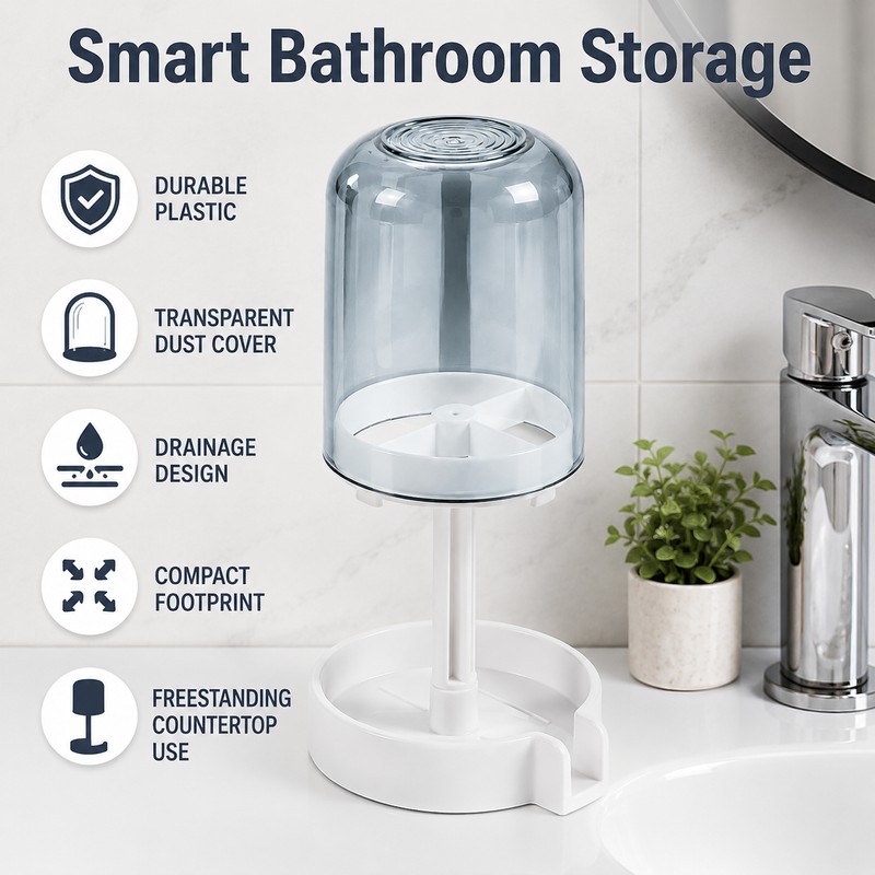 Toothbrush Holder with Dust Cover for Bathroom - Drainage Toothbrush