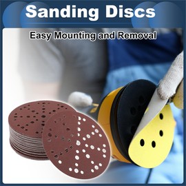 INFINAUTO Schleifscheiben, 6" 49 Loch 150 Körnung Automobilreparatur Rundes Klett-Schleifpapier Aluminiumoxid, Papierbasis Rot, 50 Stück