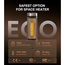 1500W Smart Electric Space Heater for Indoor Spaces - WiFi/App Control, Remote Included, 24H Timer, 5 Modes for Home, Office, Bedroom, Bathroom Use