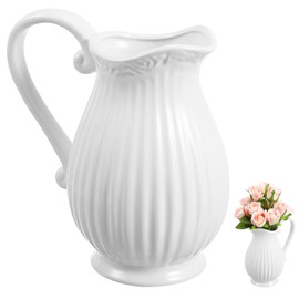 Ceramic Pitcher Vase Vintage Rustic Porcelain French Country Water Pitcher Jug Vase Milk Can Decorative Bouquet Holder White Flower Pots Dried Floral Arrangement