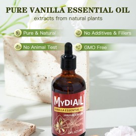 MYDIAIL Vanilla Essential Oil (4Oz) Pure & Natural Vanilla Oil Premium Aromatherapy Essential Oil for Diffuser, Skin Care, Massage, Humidifier, Candle & Soap Making, DIY Perfume - 118ml