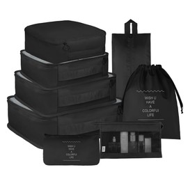 Vercord 8 Set Travel Packing Cubes Luggage Organizers Cubes for Suitacse With Toiletry Bag Black