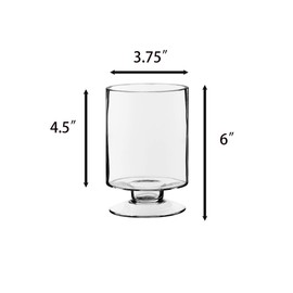 CYS EXCEL Glass Hurricane Pillar Candle Holder (H:6" W:3.75") | Multiple Size Choices Short Stem Candle Centerpieces | Stemmed Glass Cylinder Candle Vase
