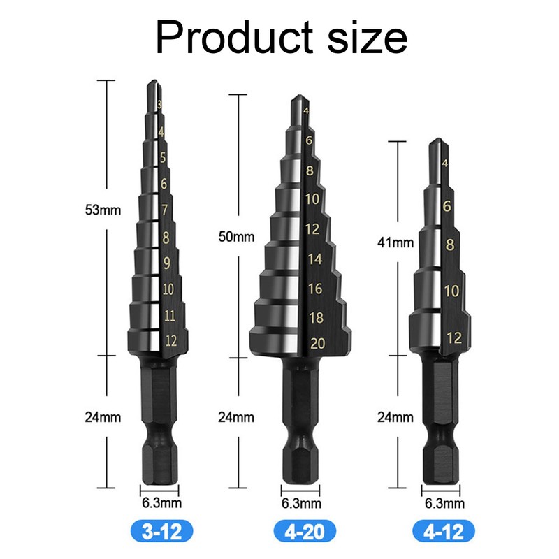 Okaywork 3 Pieces Step Drill Set, Hex Shank Step Drill