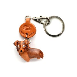 Border Collie Genuine Leather Dog Keychain Bankakraft Leather Story (Made in Japan)