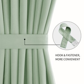 DWCN French Door Curtains – Rod Pocket Thermal Blackout Curtain for Doors with Glass Window, Kitchen and Patio Doors for Privacy, 54 X 40 Inches Long, 1 Curtain Panel with Tieback,Bean Green
