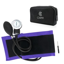 Clairre Manual Blood Pressure Cuff with Carrying Bag, Aneroid Sphygmomanometer for Home Use & Medical BP Monitoring, Universial Adult Size, Small Screwdriver Includes, Purple