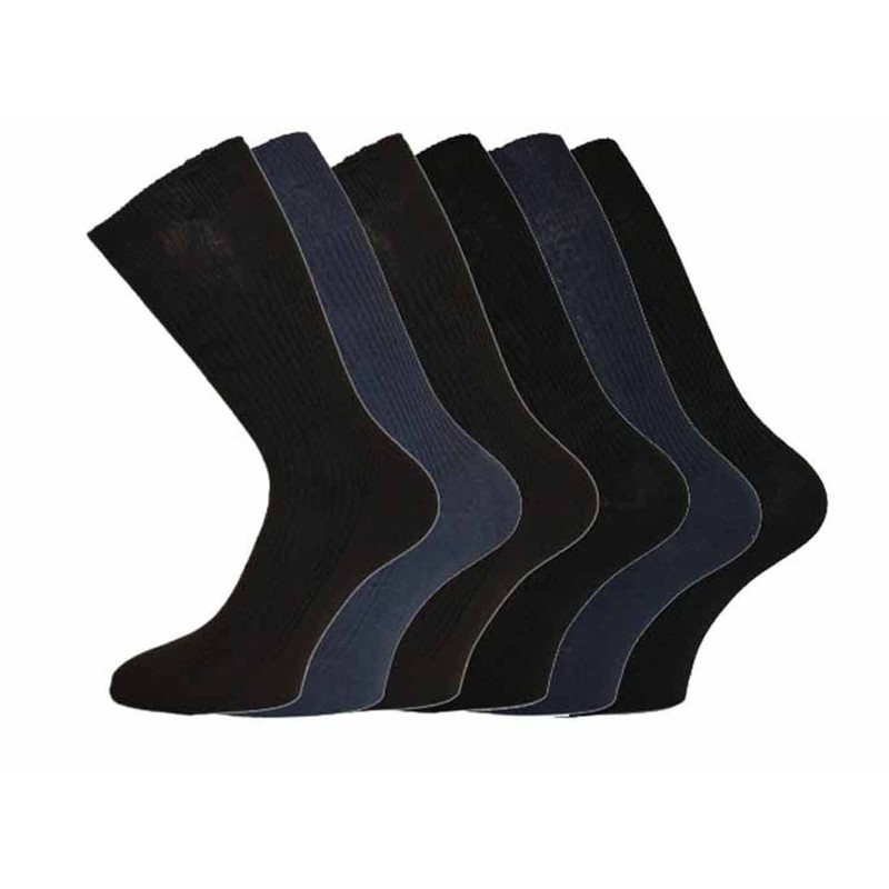 6 x Mens Non Elastic Cotton Socks BIG FOOT Black